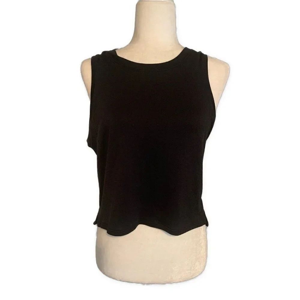 Lululemon Womens Solid Black Light Loose Crop Crew Neck Tank Top 2 Xs